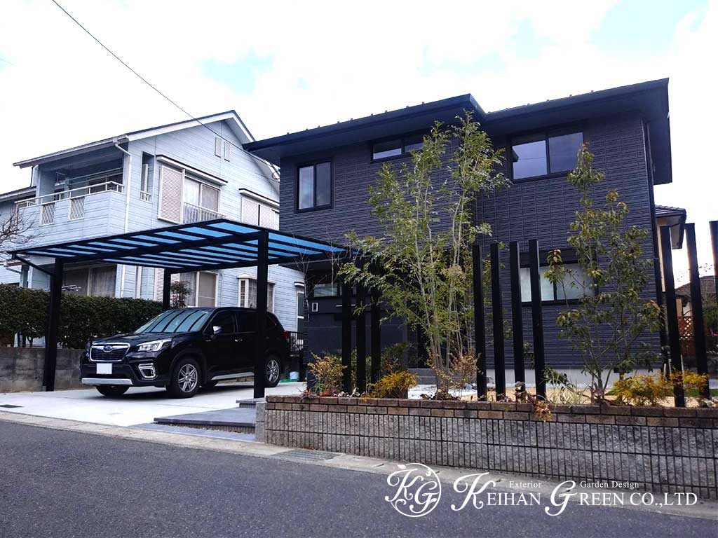 main 1 - モノトーンに植栽で奥行きを持たせたモダンな新築外構　大津市